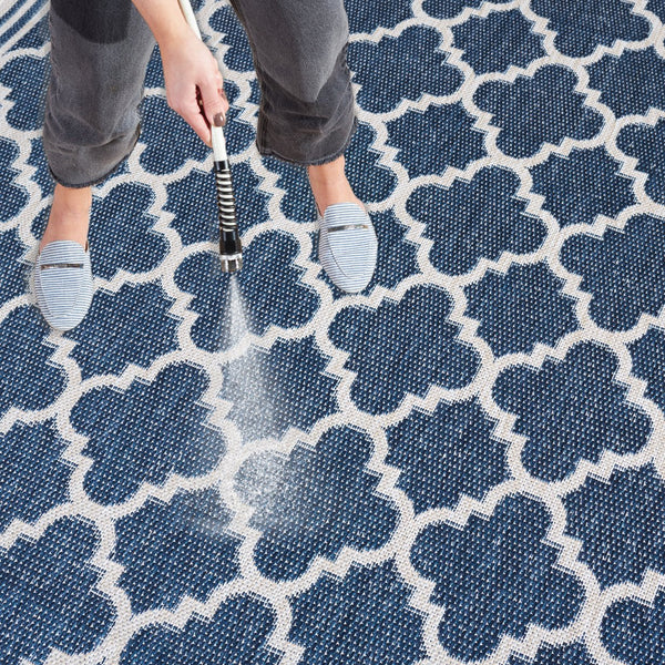 Safavieh Beach House Stylish Area Rug For Modern Decor, Durable Polypropylene & Polyester Blend, Large Size Blue ,Ivory 85% Polypropylene,15% Polyester Bhs266m-7sq