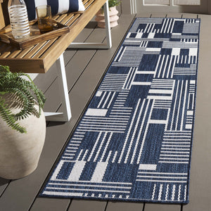 Safavieh Beach House Elegant Geometric Area Rug In Navy And Ivory For Indoor And Outdoor Spaces 5' X 7'6" Navy ,Ivory Polypropylene Bhs402n-7sq