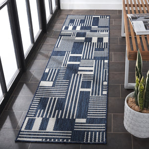 Safavieh Beach House Elegant Geometric Area Rug In Navy And Ivory For Indoor And Outdoor Spaces 5' X 7'6" Navy ,Ivory Polypropylene Bhs402n-7sq