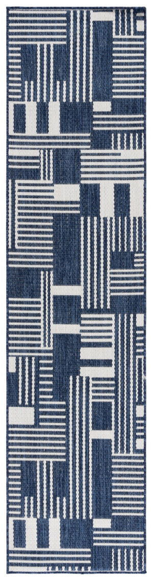 Safavieh Beach House Elegant Geometric Area Rug In Navy And Ivory For Indoor And Outdoor Spaces 5' X 7'6" Navy ,Ivory Polypropylene Bhs402n-7sq