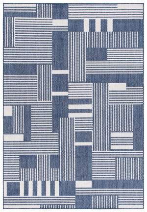 Safavieh Beach House Elegant Geometric Area Rug In Navy And Ivory For Indoor And Outdoor Spaces 5' X 7'6" Navy ,Ivory Polypropylene Bhs402n-7sq