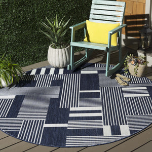 Safavieh Beach House Elegant Geometric Area Rug In Navy And Ivory For Indoor And Outdoor Spaces 5' X 7'6" Navy ,Ivory Polypropylene Bhs402n-7sq