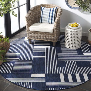 Safavieh Beach House Elegant Geometric Area Rug In Navy And Ivory For Indoor And Outdoor Spaces 5' X 7'6" Navy ,Ivory Polypropylene Bhs402n-7sq