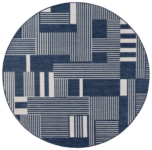 Safavieh Beach House Elegant Geometric Area Rug In Navy And Ivory For Indoor And Outdoor Spaces 5' X 7'6" Navy ,Ivory Polypropylene Bhs402n-7sq