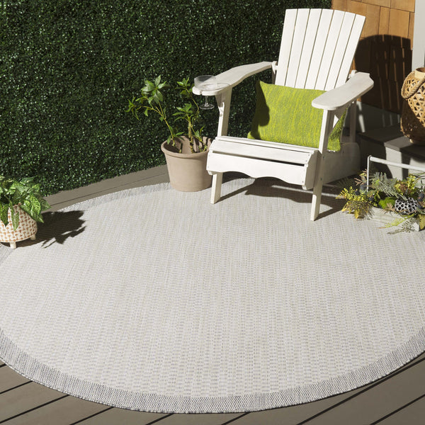 Safavieh Beach Contemporary Round Area Rug - Luxurious Plush Design For Indoor/Outdoor Elegant Spaces Ivory ,Light Grey Polypropylene Bhs404a-9