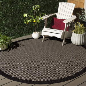 Safavieh Beach Contemporary Round Area Rug - Luxurious Plush Design For Indoor/Outdoor Elegant Spaces Black ,Beige Polypropylene Bhs404z-8