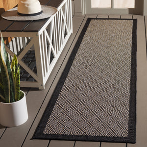 Safavieh Beach Indoor/Outdoor Elegant Diamond Pattern Rug - Durable, Stylish, Easy Maintenance, Modern Charm Black ,Ivory Polypropylene Bhs406z-7sq