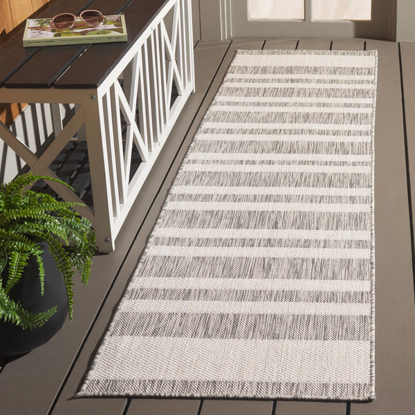Safavieh Beach Stylish Medium Area Rug - Chic Striped Design For Indoor & Outdoor Spaces, Durable & Elegant Grey ,Ivory Polypropylene Bhs416f-28