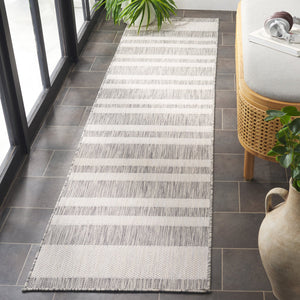 Safavieh Beach Stylish Medium Area Rug - Chic Striped Design For Indoor & Outdoor Spaces, Durable & Elegant Grey ,Ivory Polypropylene Bhs416f-28