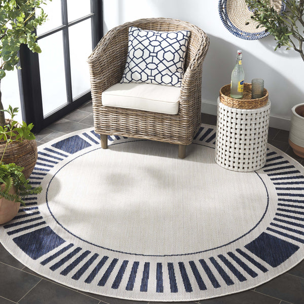 Safavieh Beach Coastal-inspired Area Rug In Elegant Ivory And Navy - Perfect For Indoor And Outdoor Spaces Ivory ,Navy Polypropylene Bhs420n-7sq