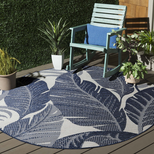 Safavieh Beach Elegant Navy And Ivory Area Rug – 6'7" Square, Durable Power-loomed Design For Indoor/Outdoor Use Navy ,Ivory Polypropylene Bhs422n-7r