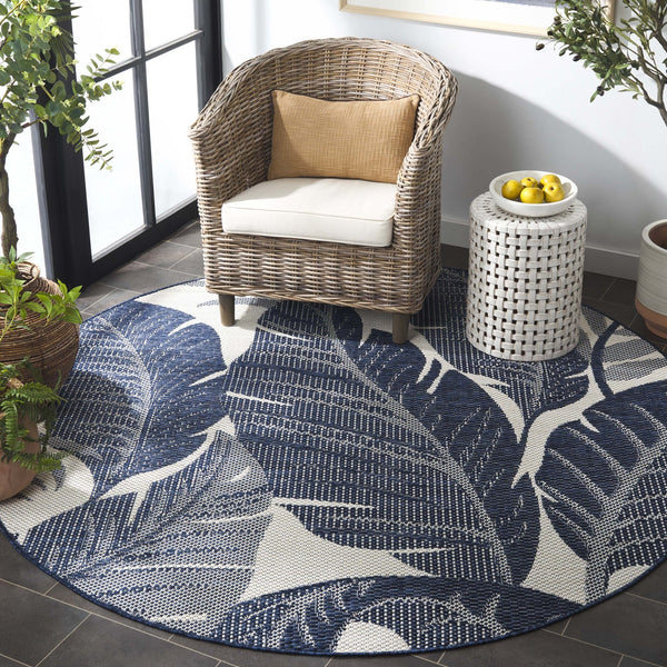 Safavieh Beach Elegant Navy And Ivory Area Rug – 6'7" Square, Durable Power-loomed Design For Indoor/Outdoor Use Navy ,Ivory Polypropylene Bhs422n-7r