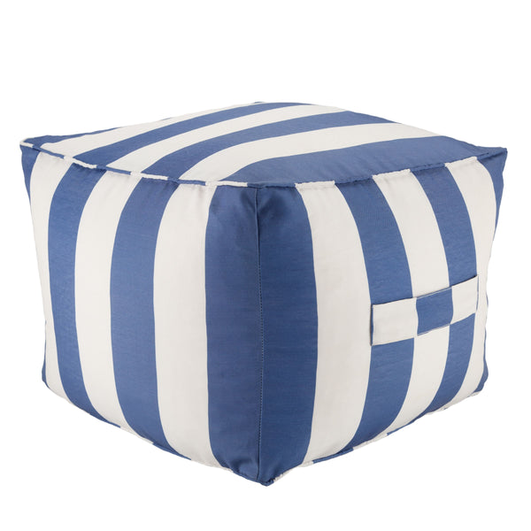 Jaipur Living Jaipur Living Chatham Cabana Stripe Cuboid Pouf Coastal Beach House Outdoor Accent Blue POF100489