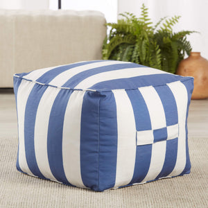 Jaipur Living Jaipur Living Chatham Cabana Stripe Cuboid Pouf Coastal Beach House Outdoor Accent Blue POF100489