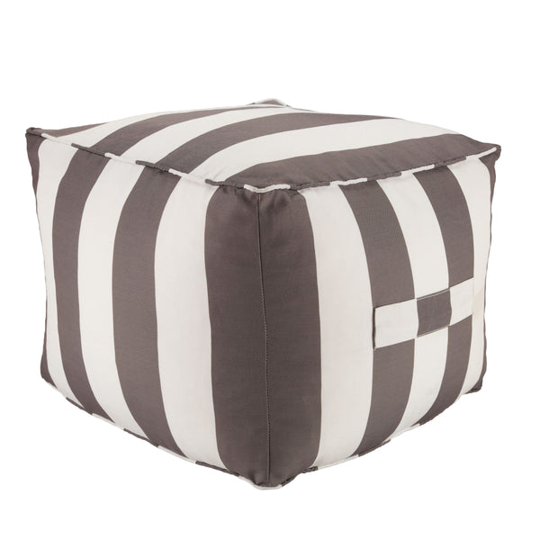 Jaipur Living Jaipur Living Chatham Cabana Stripe Cuboid Pouf Coastal Beach House Outdoor Accent Gray POF100490