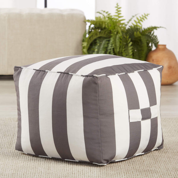 Jaipur Living Jaipur Living Chatham Cabana Stripe Cuboid Pouf Coastal Beach House Outdoor Accent Gray POF100490