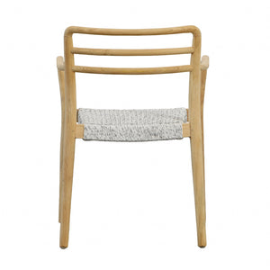 Dovetail Detta Dining Chair Natural Wood Finish Frame and White Weave Teak Wood with Synthetic Rope BJ025