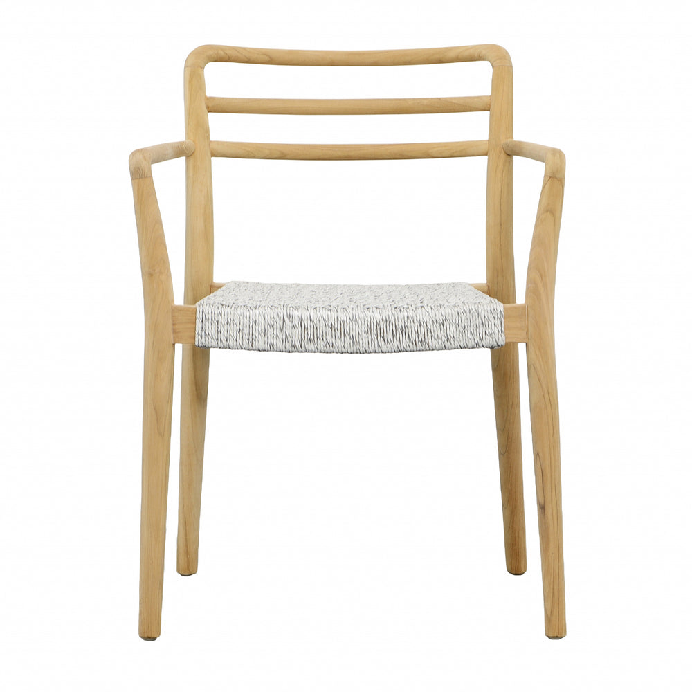 Dovetail Detta Dining Chair Natural Wood Finish Frame and White Weave Teak Wood with Synthetic Rope BJ025
