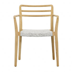 Dovetail Detta Dining Chair Natural Wood Finish Frame and White Weave Teak Wood with Synthetic Rope BJ025