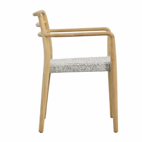 Dovetail Detta Dining Chair Natural Wood Finish Frame and White Weave Teak Wood with Synthetic Rope BJ025