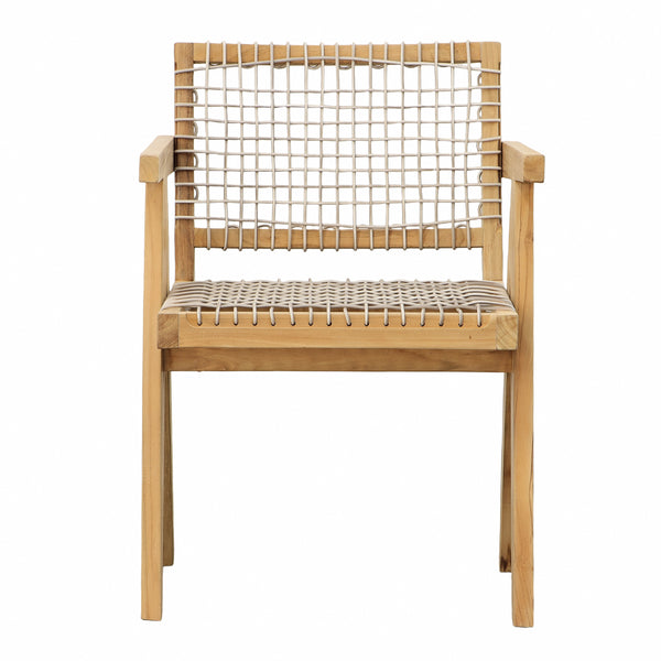 Dovetail Ursula Dining Chair Natural Wood Finish Frame with Taupe Weave Teak Wood Frame and  Synthetic Rattan Weaving Material BJ031