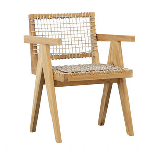 Dovetail Ursula Dining Chair Natural Wood Finish Frame with Taupe Weave Teak Wood Frame and  Synthetic Rattan Weaving Material BJ031