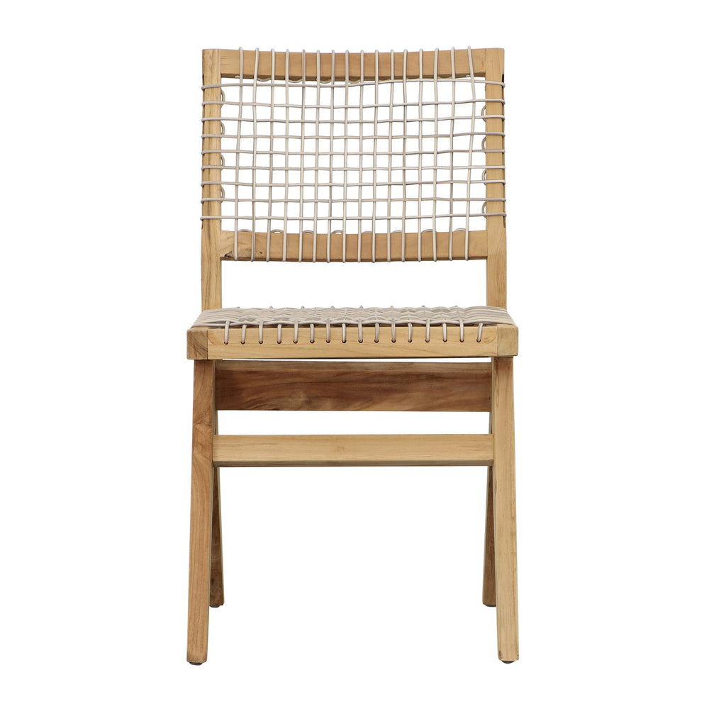 Dovetail Margit Dining Chair Natural Wood Finish Frame with Taupe Weave Teak Wood Frame and  Synthetic Rattan Weaving Material BJ032