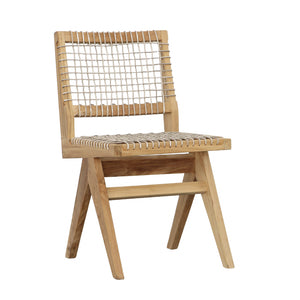 Dovetail Margit Dining Chair Natural Wood Finish Frame with Taupe Weave Teak Wood Frame and  Synthetic Rattan Weaving Material BJ032