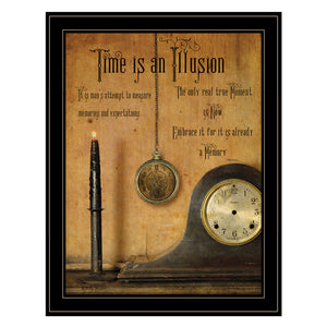 English Elm "time is an Illusion" Billy Jacobs Framed Canvas Art Matte Black Wood Ready Hang B06785170