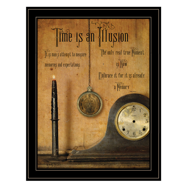 English Elm "time is an Illusion" Billy Jacobs Framed Canvas Art Matte Black Wood Ready Hang B06785170
