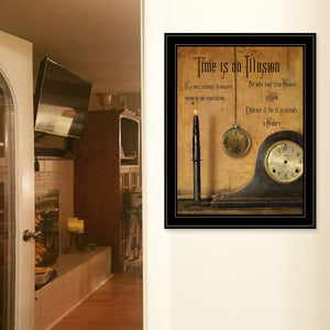English Elm "time is an Illusion" Billy Jacobs Framed Canvas Art Matte Black Wood Ready Hang B06785170