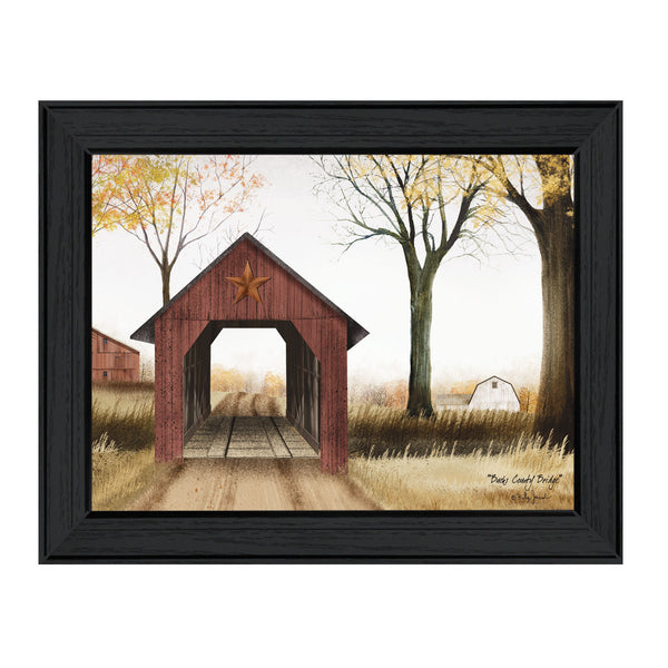 English Elm "bucks County Bridge" Billy Jacobs Framed Print Rustic Americana Wall Art Black Wood B06785176