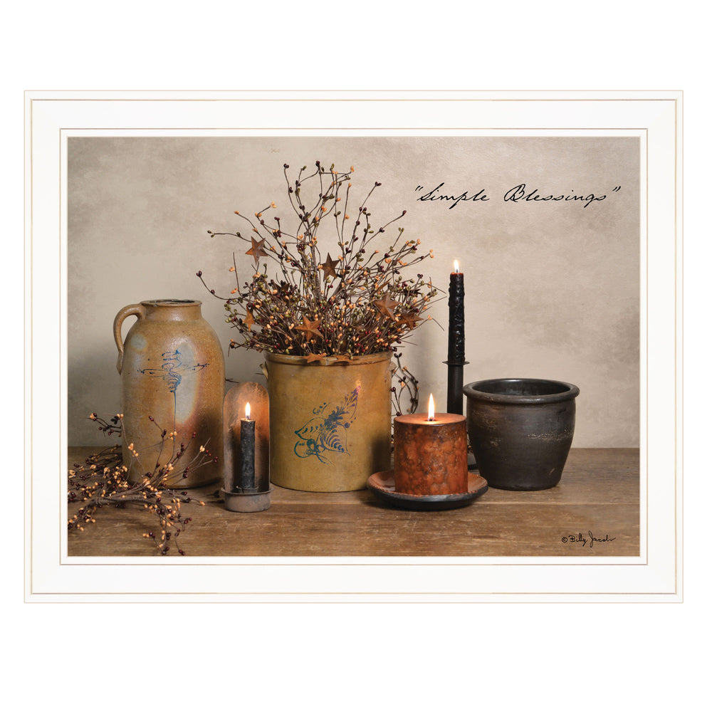 English Elm "simple Blessings" Billy Jacobs Farmhouse Framed Wall Art White Ready to Hang B06785206