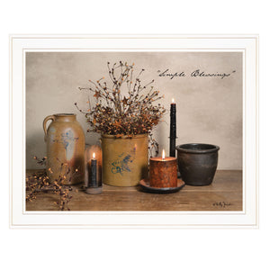 English Elm "simple Blessings" Billy Jacobs Farmhouse Framed Wall Art White Ready to Hang B06785206