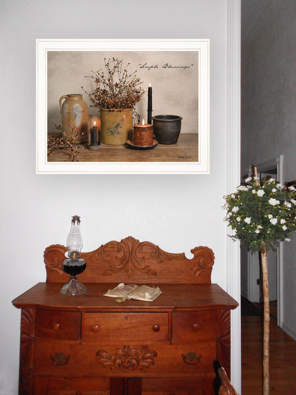 English Elm "simple Blessings" Billy Jacobs Farmhouse Framed Wall Art White Ready to Hang B06785206