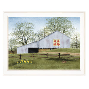 English Elm "tulip Quilt Block Barn" Billy Jacobs Folk Art Framed Print Ready to Hang White B06785220