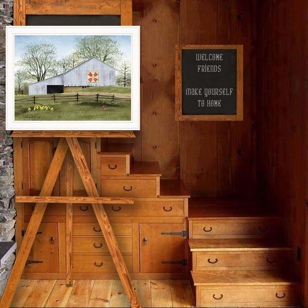 English Elm "tulip Quilt Block Barn" Billy Jacobs Folk Art Framed Print Ready to Hang White B06785220