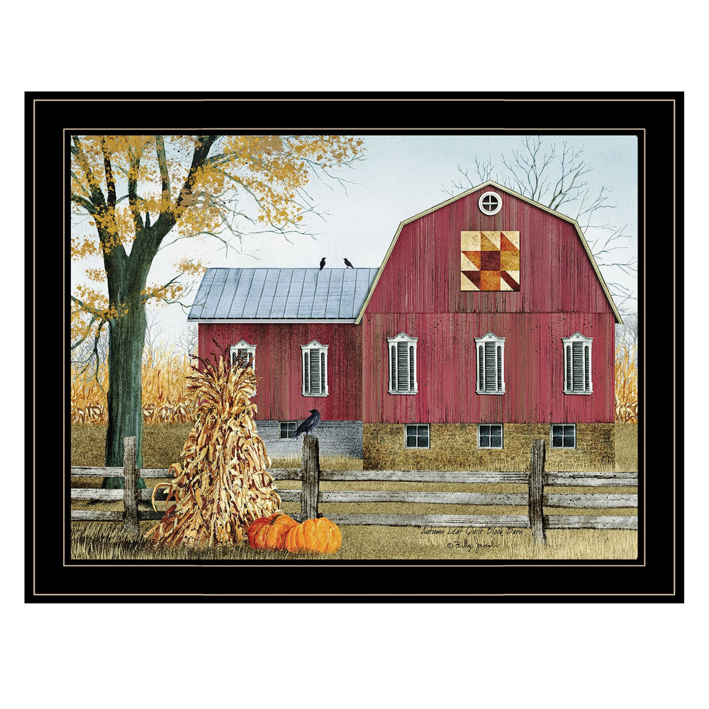 English Elm "autumn Leaf Quilt Block Barn" Folk Art Framed Print for Farmhouse Wall Decor B06785223