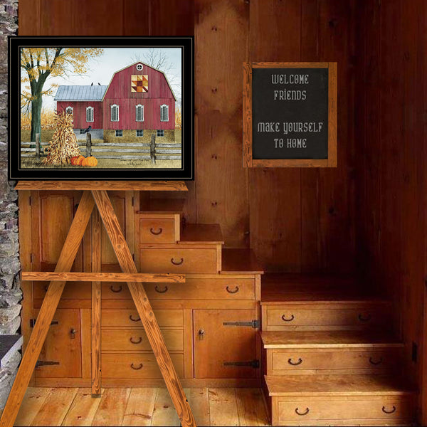 English Elm "autumn Leaf Quilt Block Barn" Folk Art Framed Print for Farmhouse Wall Decor B06785223
