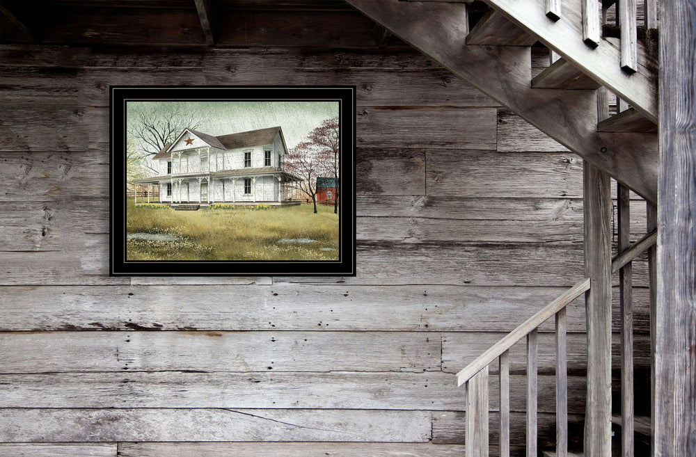 English Elm "april Showers" Billy Jacobs Pastoral Framed Canvas Print Black Wood Wall Art B06785264