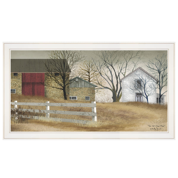English Elm "the Old Stone Barn" Billy Jacobs Pastoral Framed Wall Art White Ready to Hang B06785269