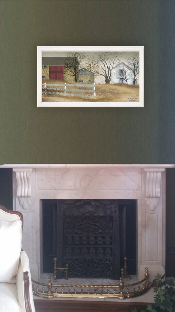 English Elm "the Old Stone Barn" Billy Jacobs Pastoral Framed Wall Art White Ready to Hang B06785269