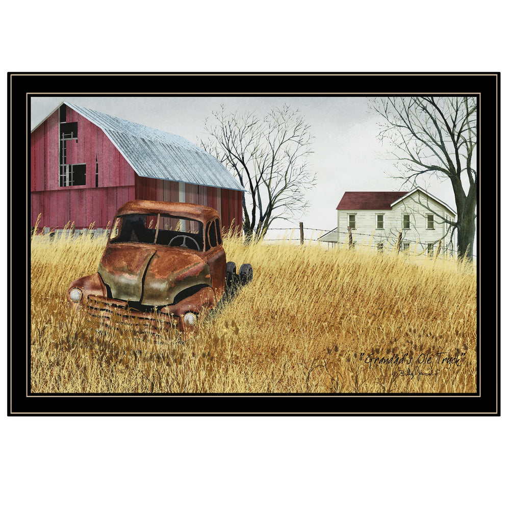 English Elm "granddad's Old Truck" Billy Jacobs Folk Art Framed Canvas Print for Farmhouse Walls B06785275