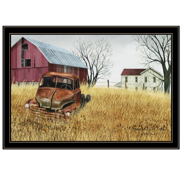 English Elm "granddad's Old Truck" Billy Jacobs Folk Art Framed Canvas Print for Farmhouse Walls B06785275