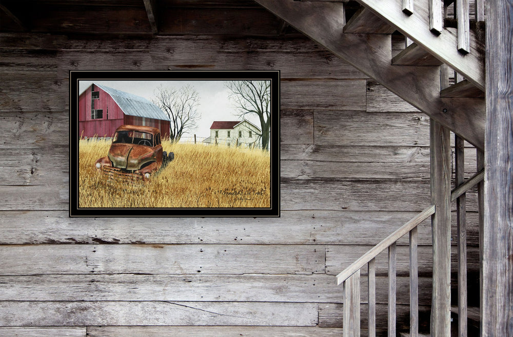 English Elm "granddad's Old Truck" Billy Jacobs Folk Art Framed Canvas Print for Farmhouse Walls B06785275