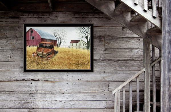 English Elm "granddad's Old Truck" Billy Jacobs Folk Art Framed Canvas Print for Farmhouse Walls B06785275