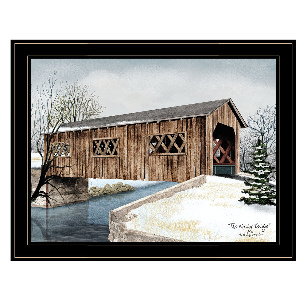 English Elm "the Kissing Bridge" Billy Jacobs Folk Art Framed Wall Print for Farmhouse Decor B06785305