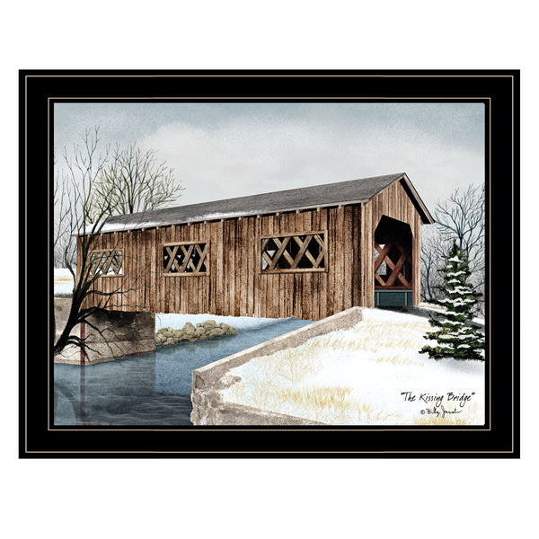 English Elm "the Kissing Bridge" Billy Jacobs Folk Art Framed Wall Print for Farmhouse Decor B06785305