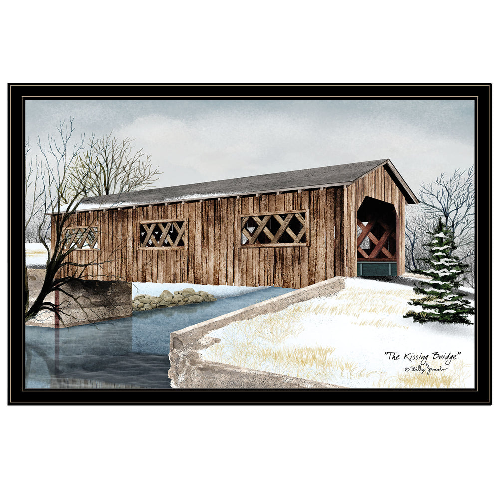 English Elm "the Kissing Bridge" Billy Jacobs Americana Framed Canvas Print Black Wood Wall Art B06785307