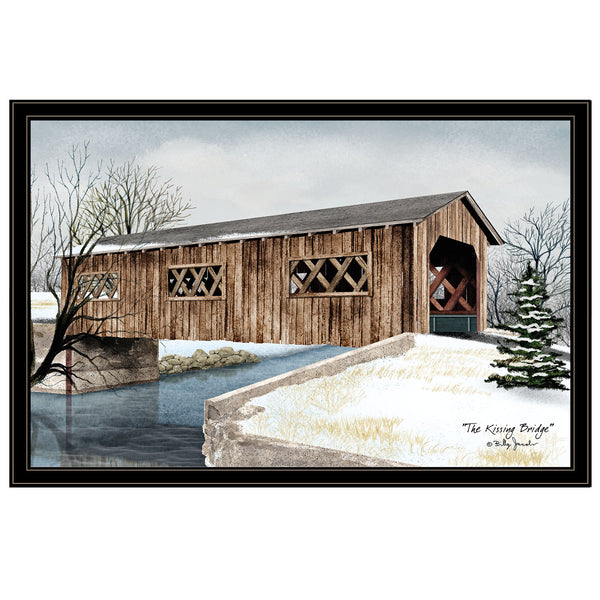 English Elm "the Kissing Bridge" Billy Jacobs Americana Framed Canvas Print Black Wood Wall Art B06785307